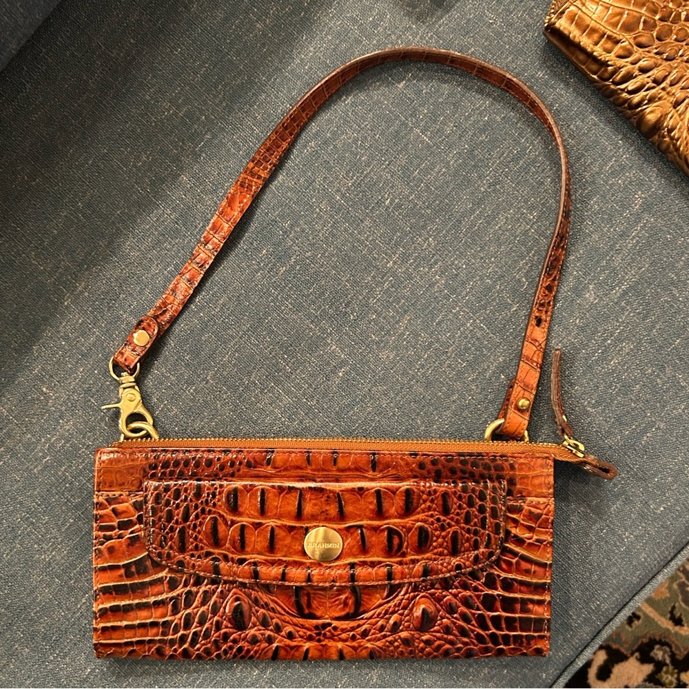 Brahmin crocodile-embossed leather clutch or wristlet,